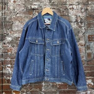 Vintage Todays News Jacket Mens XL Blue Denim Bomber Button Front Pockets 90s
